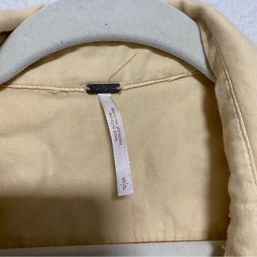 Free People Pale Yellow Button Front Tie Waist Vest Jacket